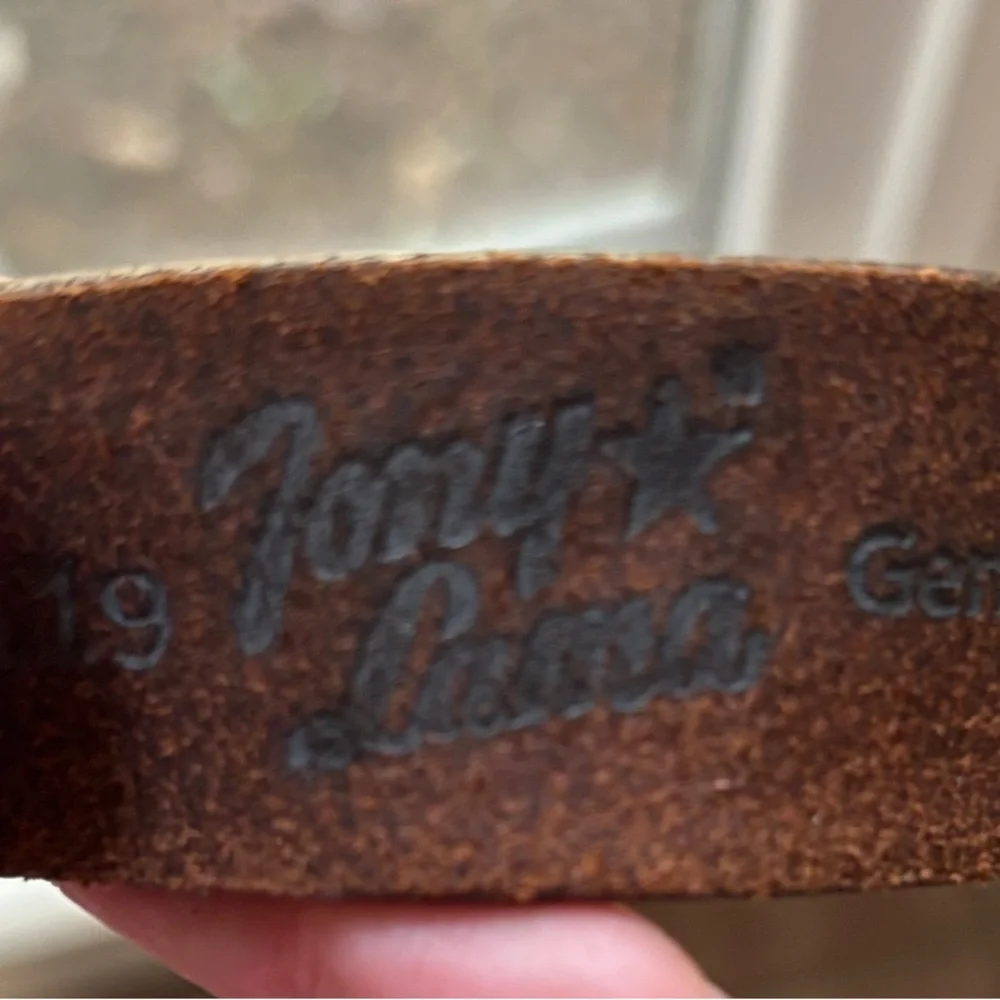 Tony Lama Brown Belt with Silver Longhorn Buckle
